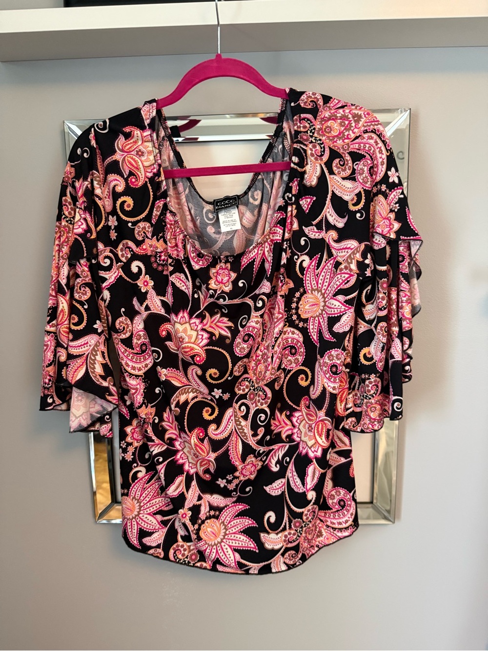 Coco Bianco Black Paisley Top with Pink Floral Accents